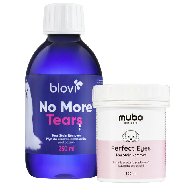 Blovi No More Tears 250ml + Tear Stain Remover - eye stain removal kit for dogs and cats.