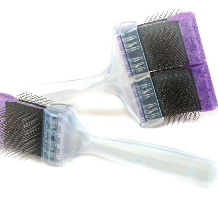 ActiVet Diamond Firm Lila Brush - hard, double-sided, flexible brush for breeds with thick, double coats with undercoat, bent + straight needles - small.
