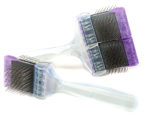 ActiVet Diamond Firm Lila Brush - hard, double-sided, flexible brush for breeds with thick, double coats with undercoat, bent + straight needles - small.
