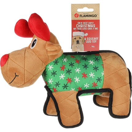 Flamingo Christmas Quilty Reindeer - holiday toy for dogs, plush reindeer with a squeaker.