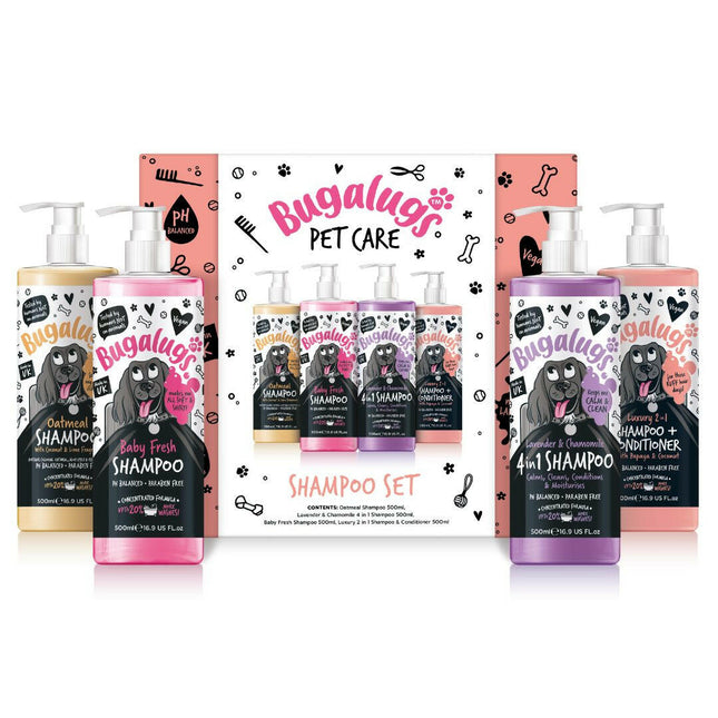 Bugalugs Shampoo Gift Set - set of four dog shampoos.