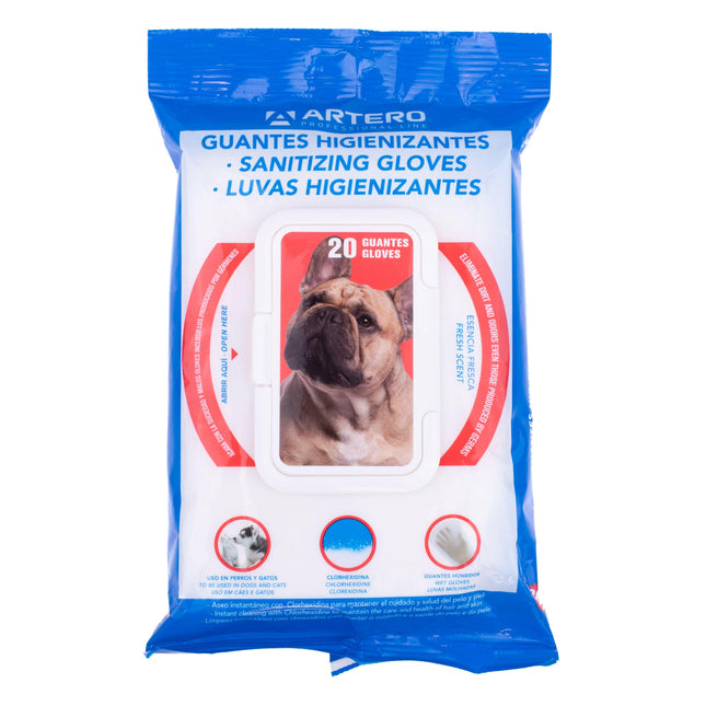 Artero Sanitizing Gloves 20pcs - gloves, wipes for cleaning pet fur, with chlorhexidine.