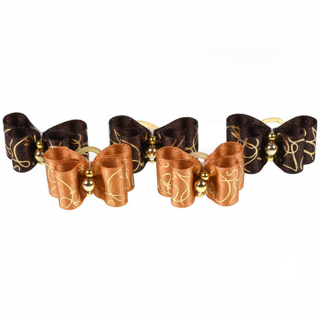 Blovi Bows 25 pcs - elegant bows for dogs in shades of brown and gold, on an elastic band.