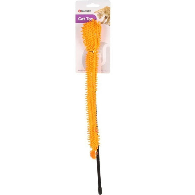 Flamingo Cat Dangler Terry - cat wand with a mop-like ribbon and feathers.