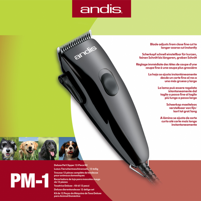 Andis PM - Deluxe - corded clipper with accessories and storage case.
