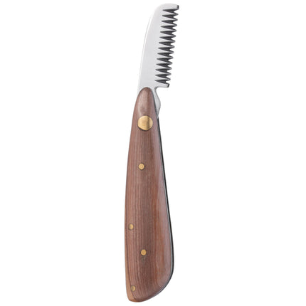 Chris Christensen Folding Stripping Knife - professional trimmer with a wooden folding handle.