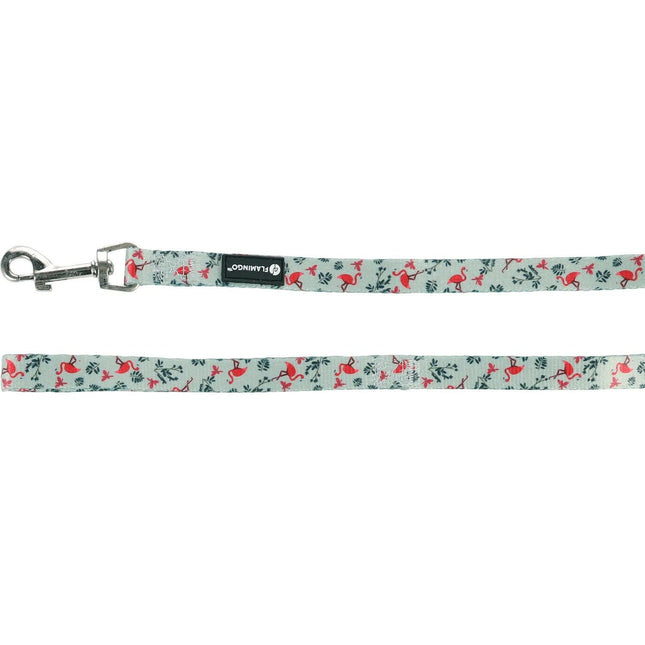 Flamingo Leash Samar Light - colorful dog leash, nylon, flamingo and leaf pattern, light green, 1.5x120cm.