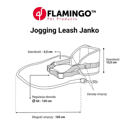 Flamingo Janko Jogging Leash - hands-free leash, elastic cord and hip belt with pocket, for running with your dog, black.