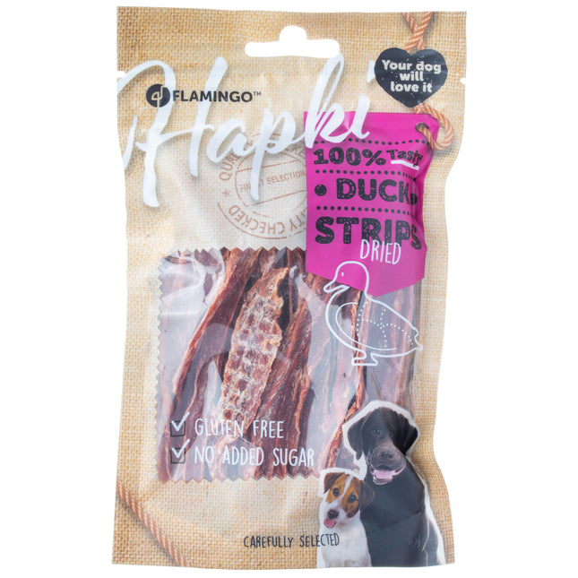Flamingo Snack Duck Jerky - dog treats, dried duck strips.