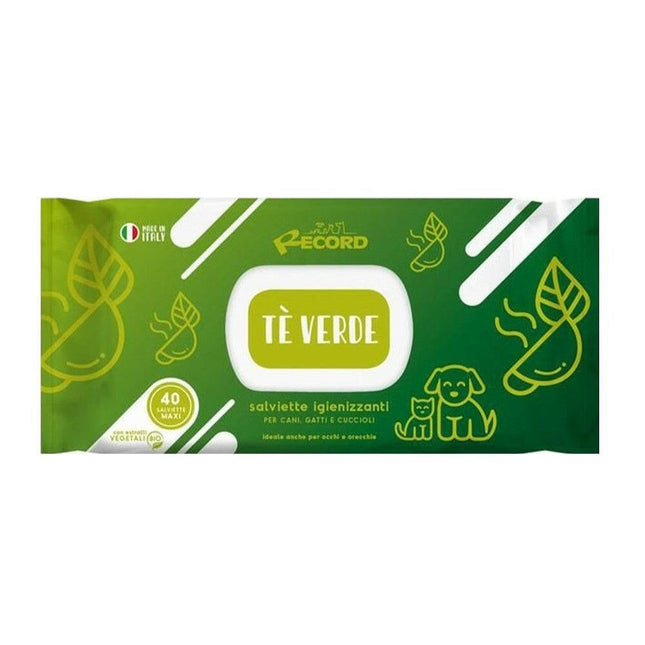 Record Green Tea Wipes 40 pcs. - universal wipes for cleaning the fur, eyes, and ears of dogs and cats, with a tea scent.