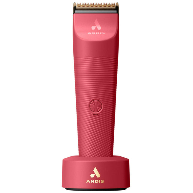 Andis Raspberry Vida Cordless Clipper - cordless clipper with a gold adjustable blade, USB-C charger.