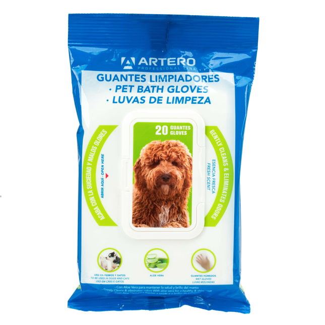 Artero Pet Bath Gloves 20pcs - gloves, wipes for cleaning pet fur.