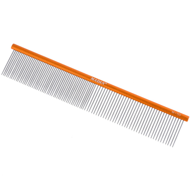 Madan Professional Ultra Light Comb - professional, very lightweight comb with an aluminum handle and mixed tooth spacing, thin pins 2.9c.