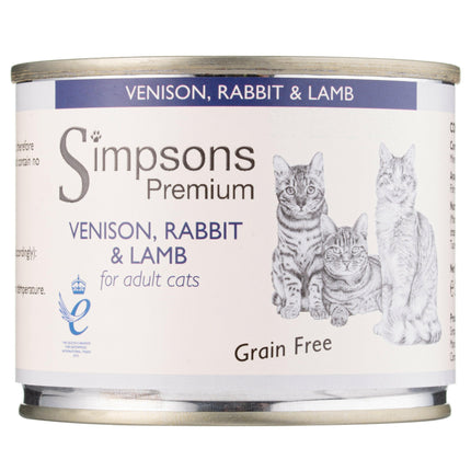 Simpsons Premium Cat Venison, Rabbit & Lamb - grain-free wet food for cats, venison, rabbit, and lamb.