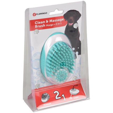 Flamingo Margo Clean & Massage Brush - 2-in-1 silicone brush with shampoo dispenser for washing and massaging your dog.