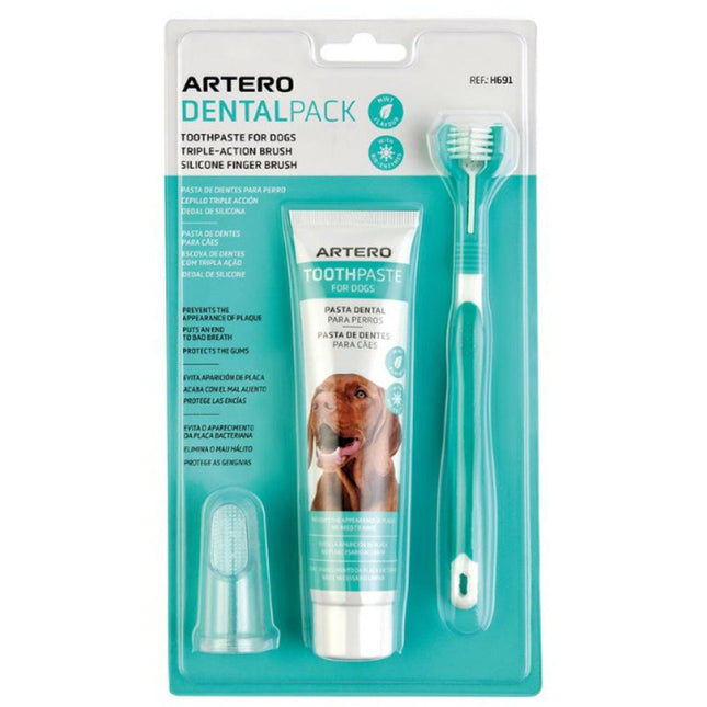Artero Dental Pack - dog teeth cleaning kit, finger brush, and toothpaste.