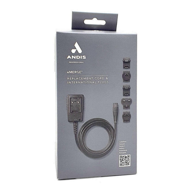 Andis Replacement Power Cord - power cord for Andis eMERGE clipper + set of power adapters.