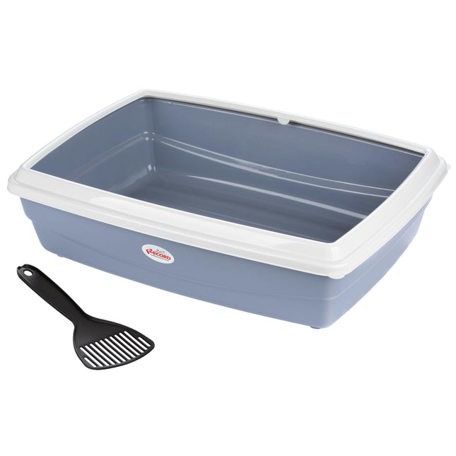 Record Jumbo Cat Litter Box - high litter box for cats, with frame, with scoop - Blue Gray.