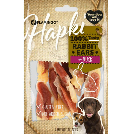 Flamingo Hapki Rabbit Ears Duck - natural dog treat, rabbit ears with duck.