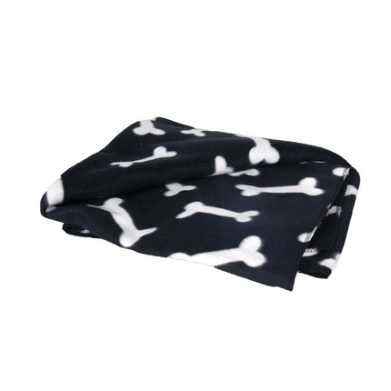 Flamingo Fleece Blanket Bones - soft, polar fleece  - et for dogs - black.