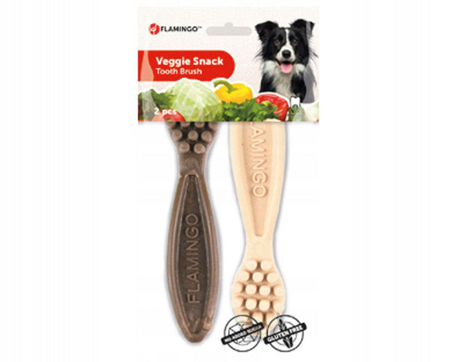 Flamingo Veggie Snacks - dental chews for large dogs in the shape of a toothbrush.
