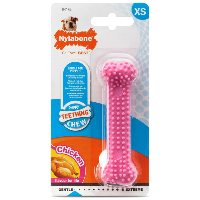 Nylabone Puppy Dental Bone Chicken - safe dental chew for puppies, with a chicken flavor.