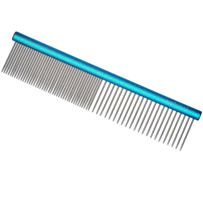 Madan Professional Mini Light Face Comb - professional and lightweight mini comb with an aluminum handle and mixed tooth spacing - Light Blue.