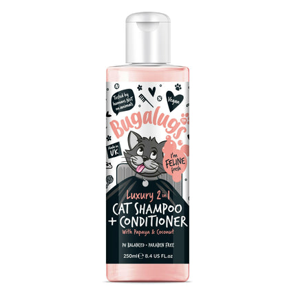 Bugalugs Luxury 2in1 Papaya & Coconut Cat Shampoo - shampoo with conditioner for cats, cleans and nourishes.