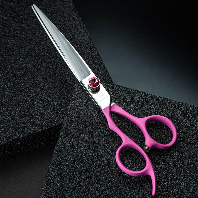 Jargem Lefty Scissors - straight grooming scissors for left-handed users with an ergonomic handle.
