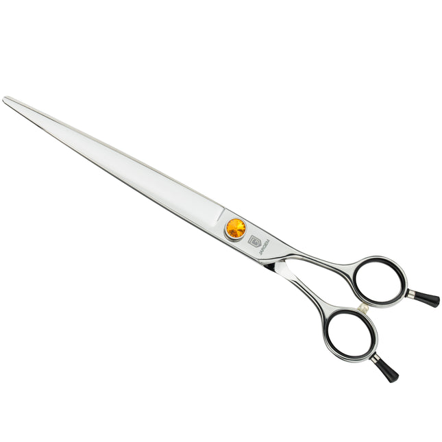Jargem Straight Scissors - grooming scissors with long blades, symmetrical handle, and decorative screw