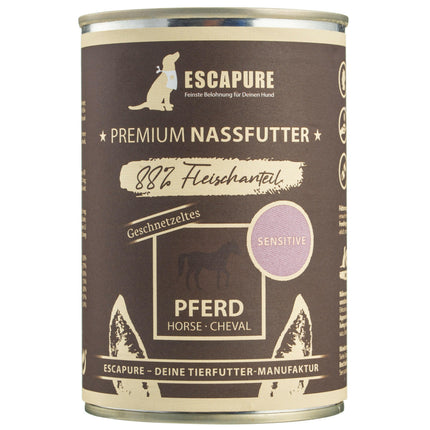 Escapure Sliced Horse - wet food for sensitive dogs, horse meat with vegetables, 88% meat.