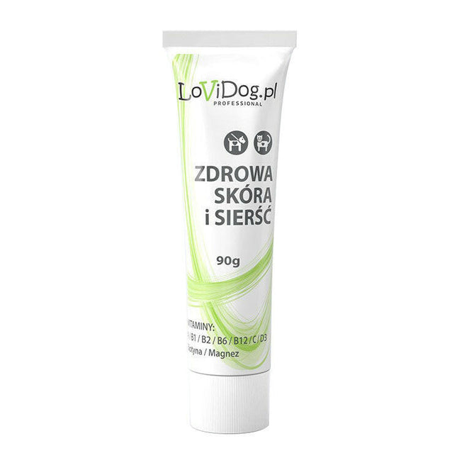 Lovi Dog Healthy Skin and Coat - pâté for dogs and cats in a tube, with liver and vitamins, Omega-3 fatty acids, biotin, and magnesium.
