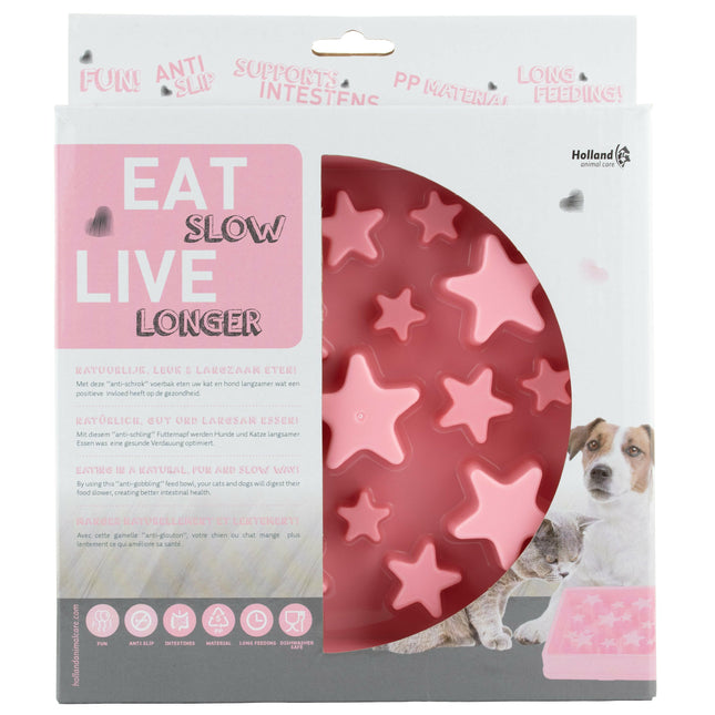 Eat Slow Live Longer Star S - square bowl for dogs that slows down eating, stars.