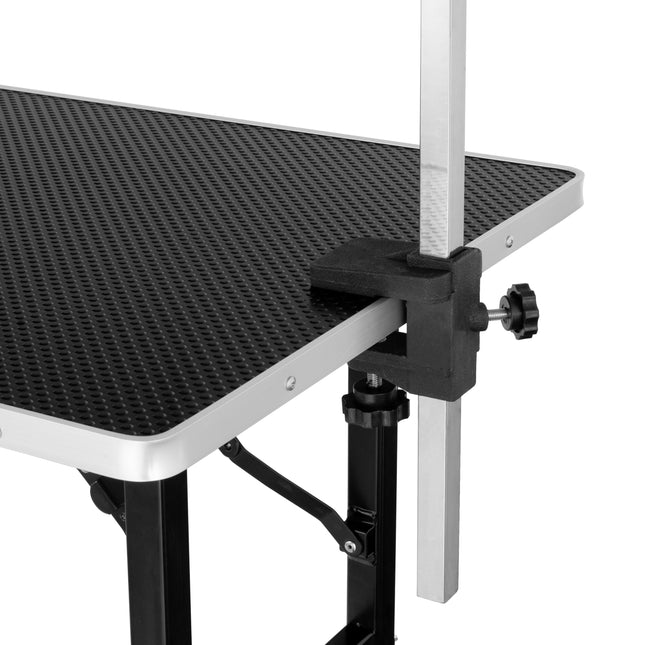 Grooming table with single-sided arm and height adjustment, top 90cm x