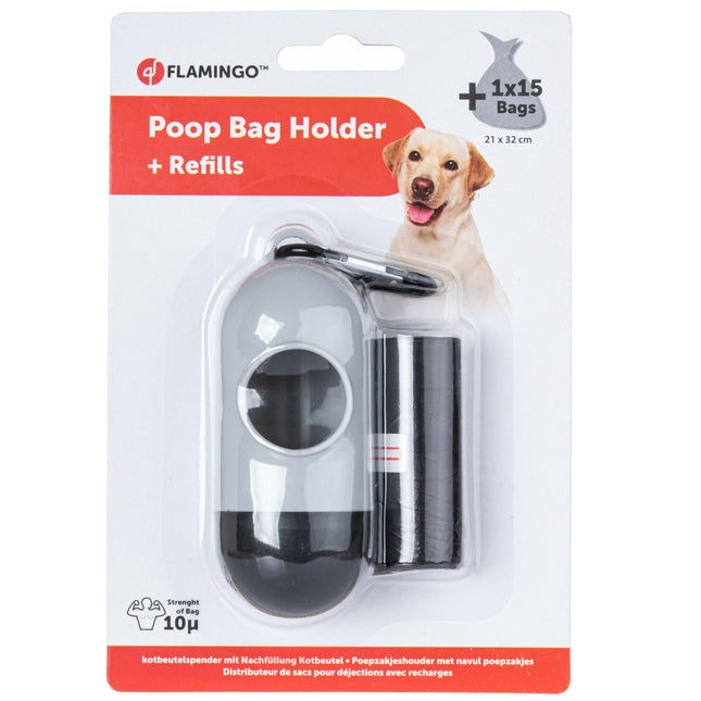 Flamingo Poop Bag Holder Rox - Dog Waste Bag Holder + 15 Bags.