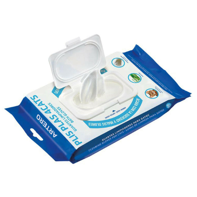 Artero Cleaning Gloves for Cats 20 pcs - wipes, gloves for cleaning cat fur, with aloe vera.