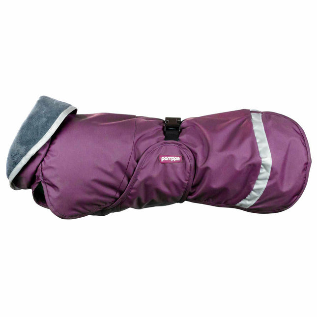 Light Pomppa for Harness - warm rain jacket for dogs, with a harness opening, plum color.