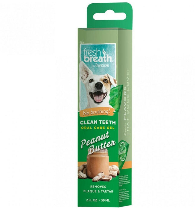 Tropiclean Fresh Breath Clean Teeth Gel Peanut Butter - oral hygiene gel for dogs, with a peanut butter scent.