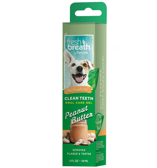 Tropiclean Fresh Breath Clean Teeth Gel Peanut Butter - oral hygiene gel for dogs, with a peanut butter scent