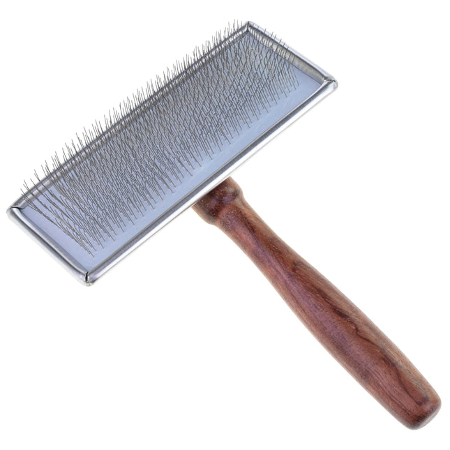 Madan Slicker Brush - professional poodle slicker brush with a wooden handle.