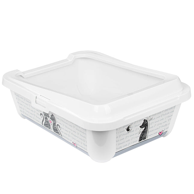 Record Con Amore Cat Litter Box - high cat litter box, open with a frame, featuring graphics.