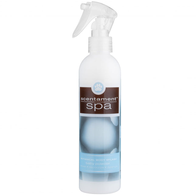 Best Shot Scentament Spa Baby Powder Spray - anti-static scented conditioner that makes it easier to comb fur, gentle scent of baby powder.