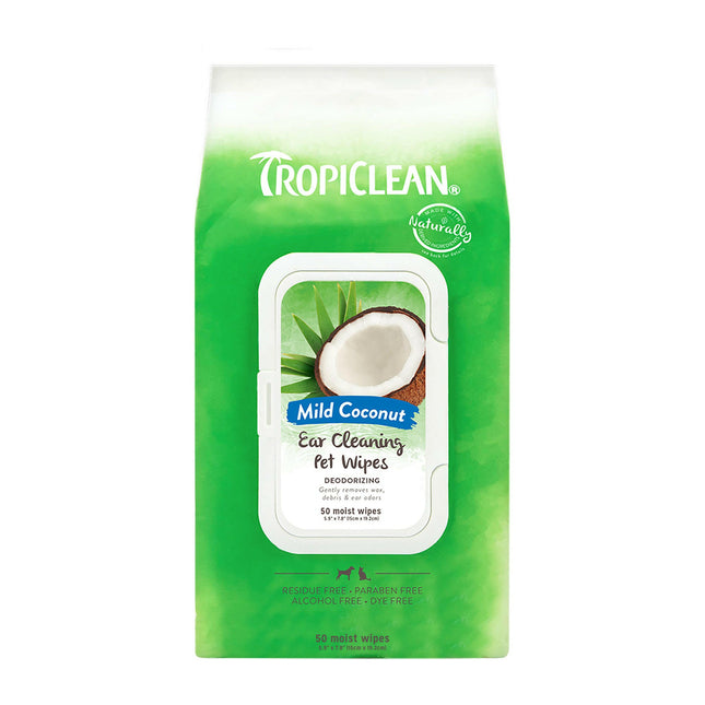 Tropiclean Ear Cleaning Pet Wipes Deodorizing 50 pcs - ear cleaning wipes for dogs and cats.