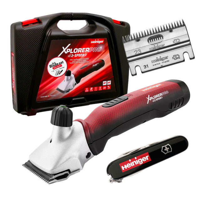 Heiniger Xplorer PRO - wireless, two-speed clipper for horses and cattle, with a brushless motor - batteries included.