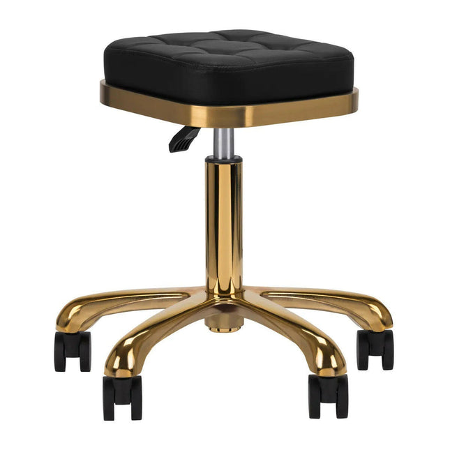 Activ - 1645 Gold Black - gold grooming stool, square, quilted seat, black.