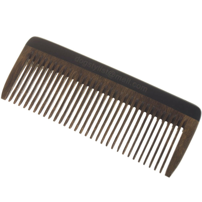P&W Dog Stylist Comb - fragrant, anti-static sandalwood comb with wide tooth spacing.