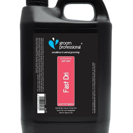 Groom Professional Fast Dri Spray - a formula that reduces drying time by 50%, with a sweet fruit scent..