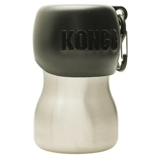 KONG H2O Drinking Water Bottle - small, stainless steel water bottle for dogs with bowl.