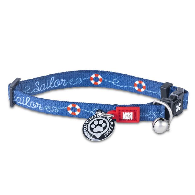 Max&Molly GOTCHA! Smart ID Cat Collar Sailor - colorful cat collar with smart Tag pendant, nautical pattern.