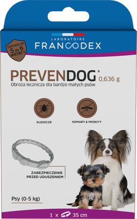 Francodex PrevenDog 35cm - medicinal collar for ticks and mosquitoes, for very small dogs - 1 piece - promotion due to expiration date: 31/10/2024.